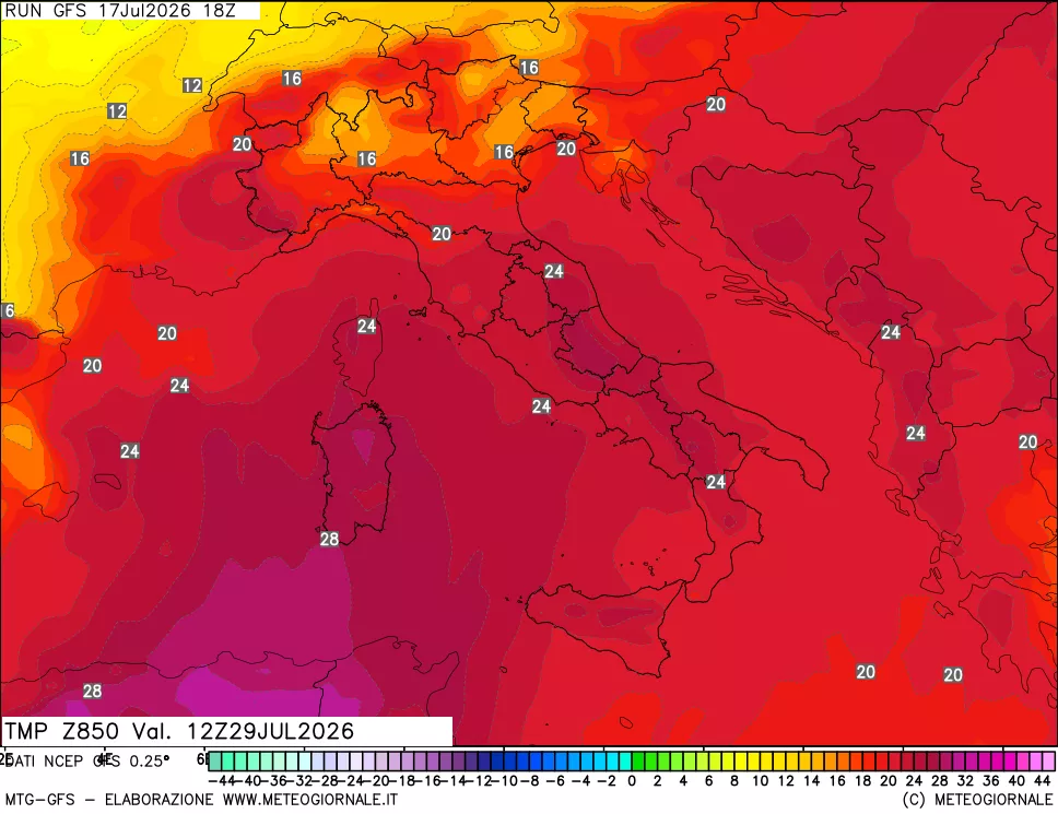 mappa 850 hPa Temp