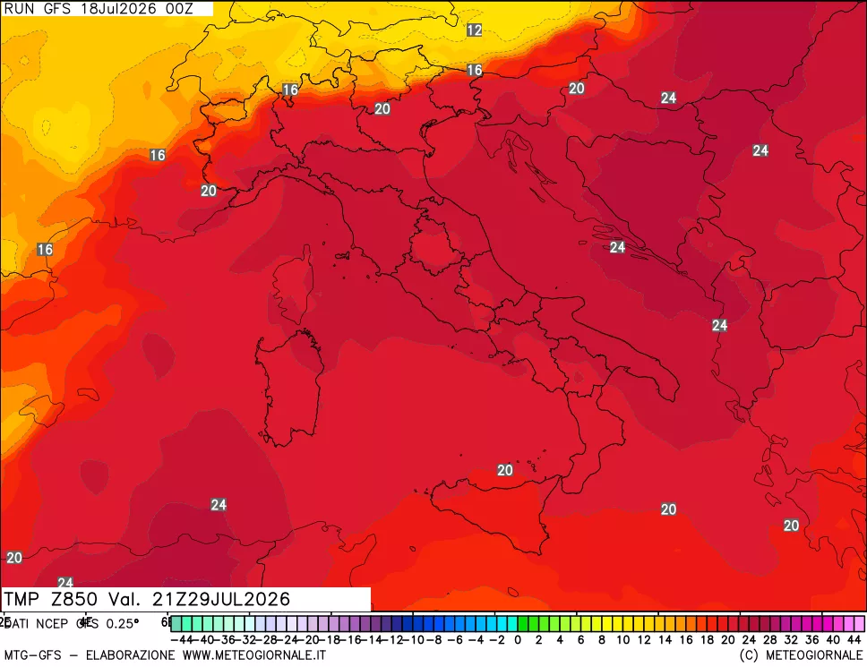 mappa 850 hPa Temp