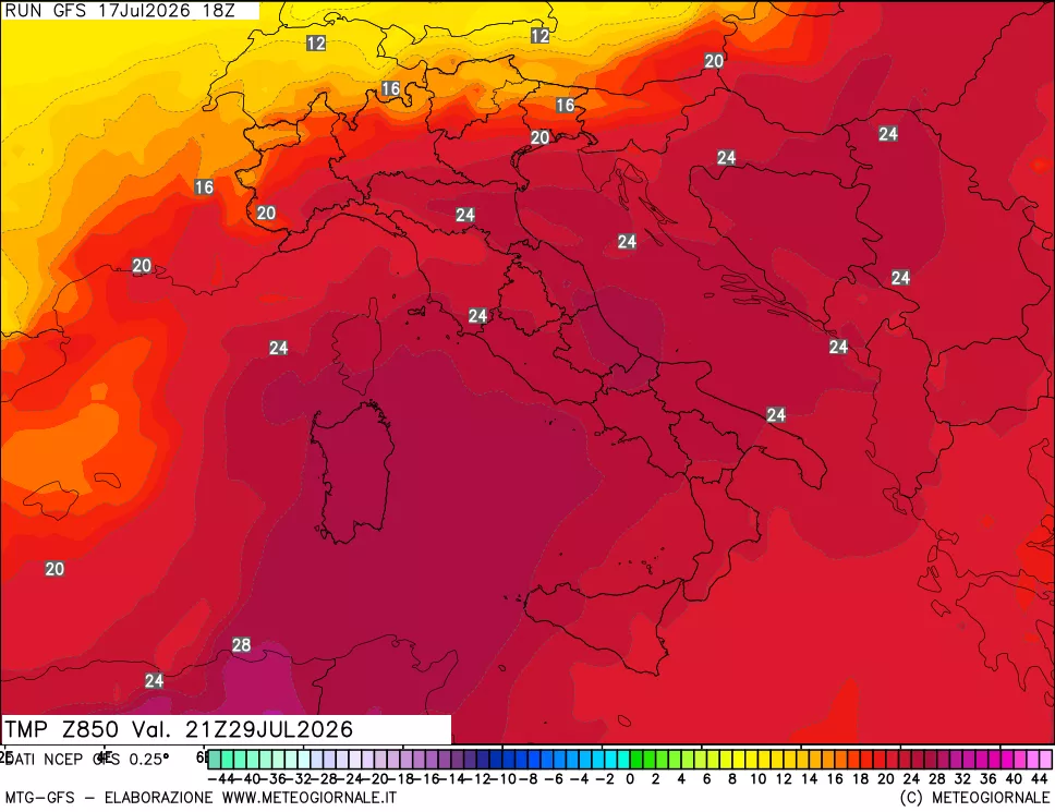 mappa 850 hPa Temp