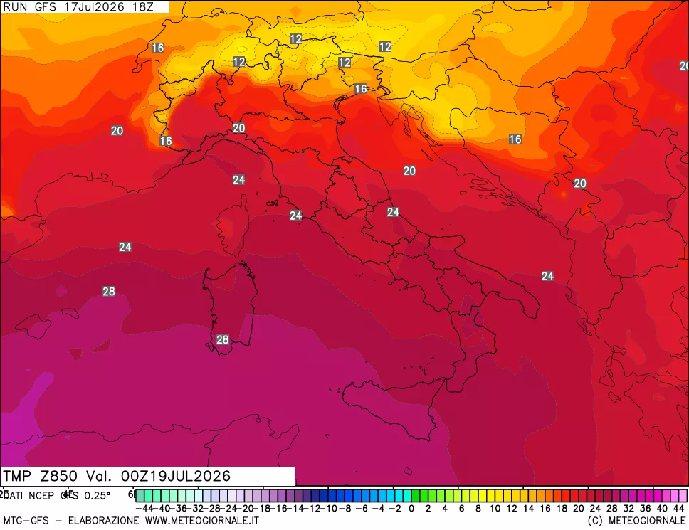 mappa 850 hPa Temp