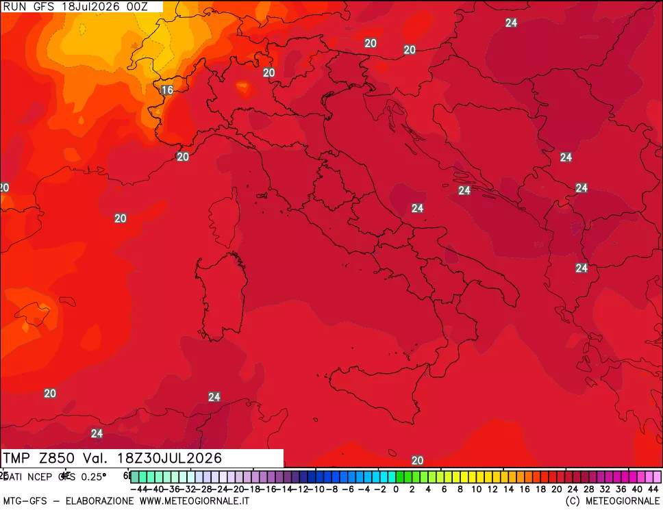 mappa 850 hPa Temp