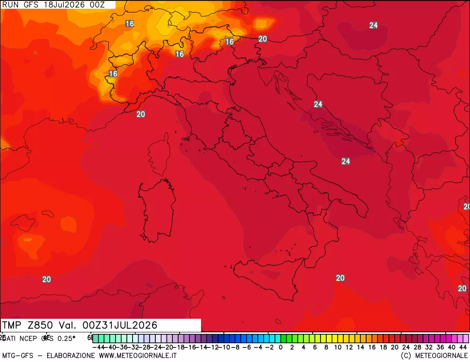 mappa 850 hPa Temp