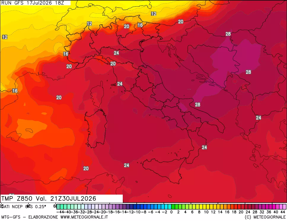 mappa 850 hPa Temp