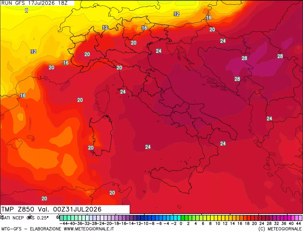 mappa 850 hPa Temp