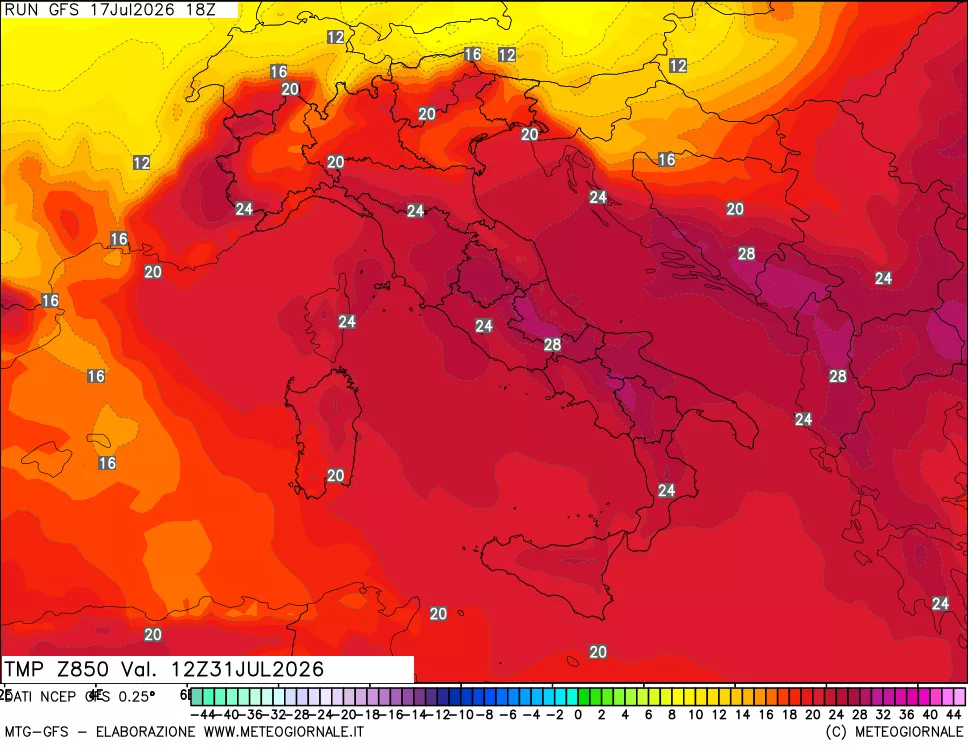 mappa 850 hPa Temp