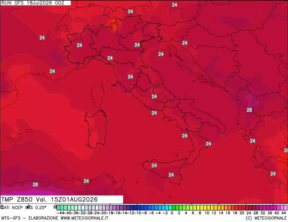 mappa 850 hPa Temp
