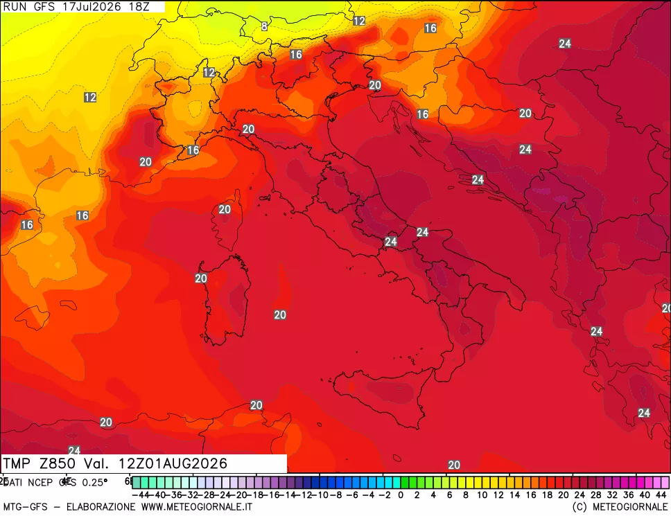 mappa 850 hPa Temp