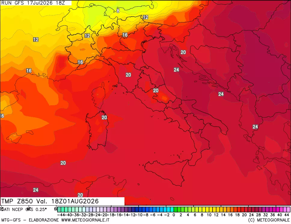 mappa 850 hPa Temp