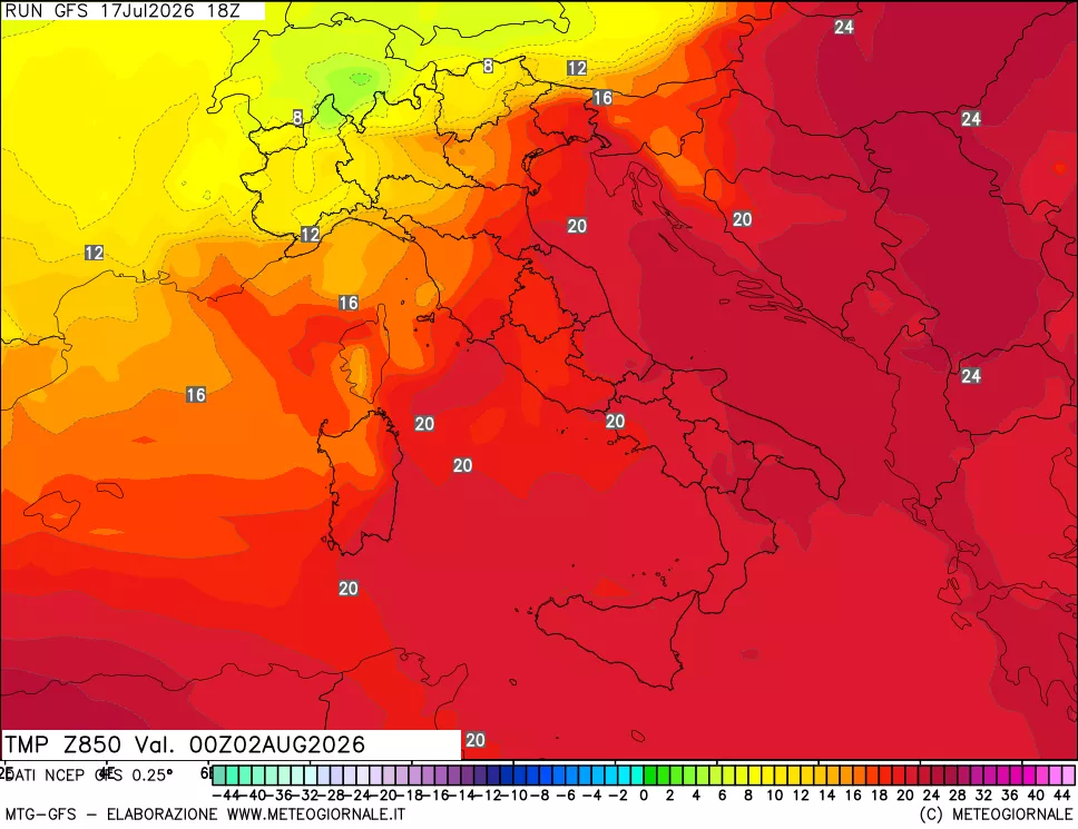 mappa 850 hPa Temp