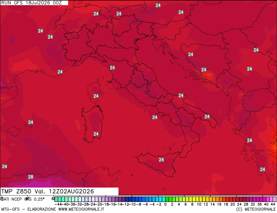 mappa 850 hPa Temp