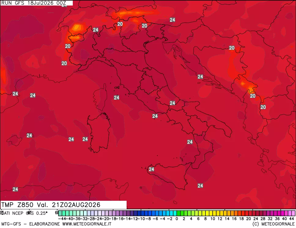 mappa 850 hPa Temp