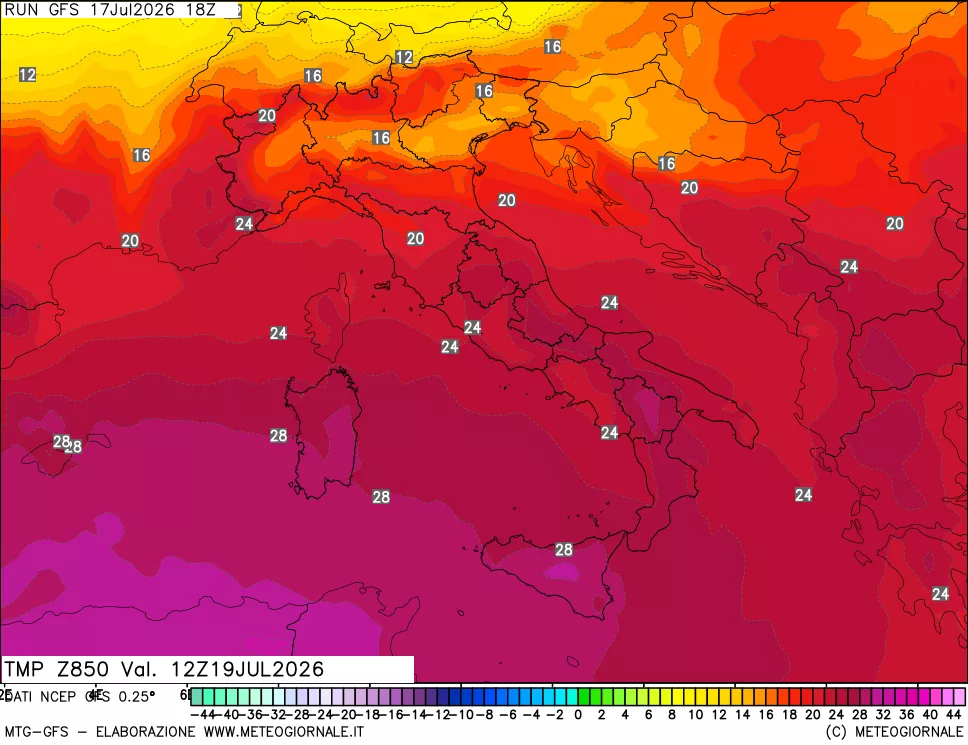 mappa 850 hPa Temp