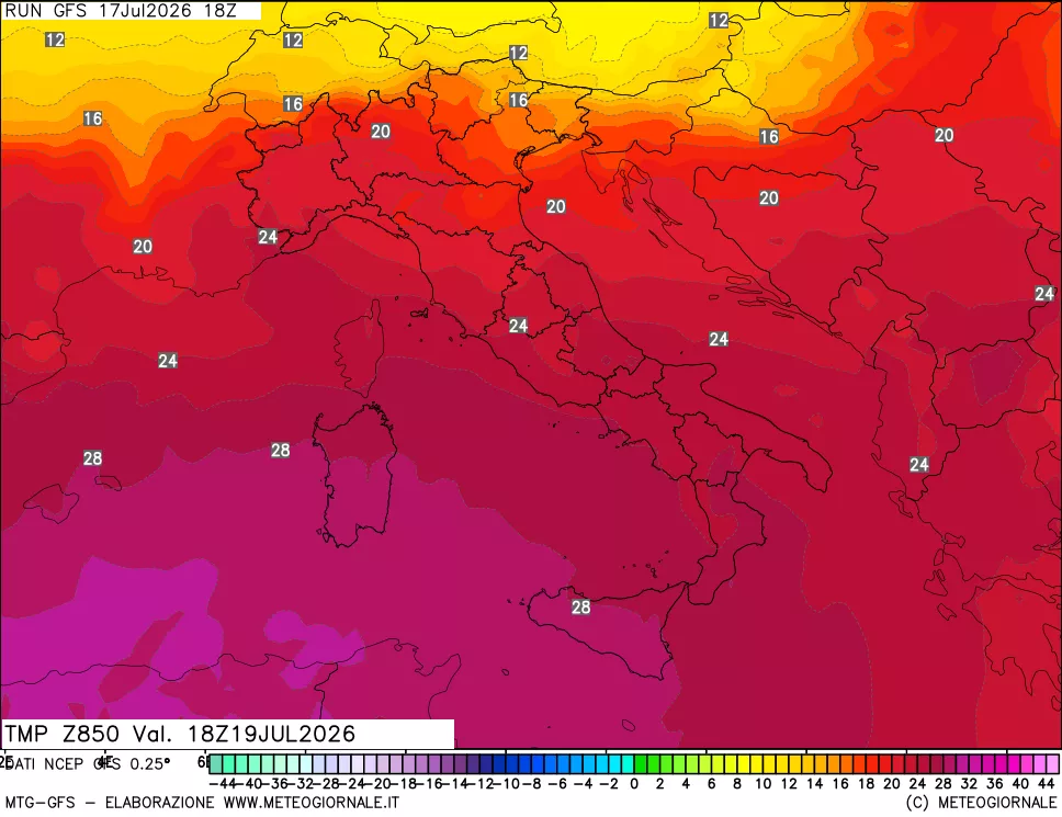 mappa 850 hPa Temp