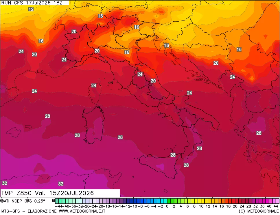 mappa 850 hPa Temp