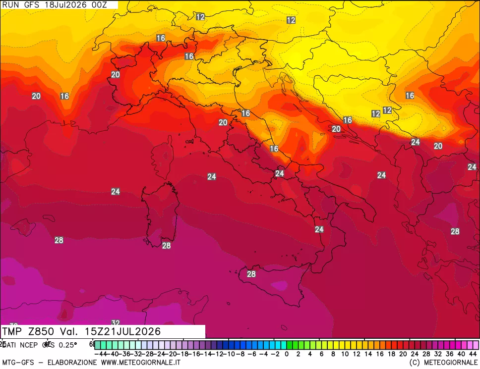 mappa 850 hPa Temp