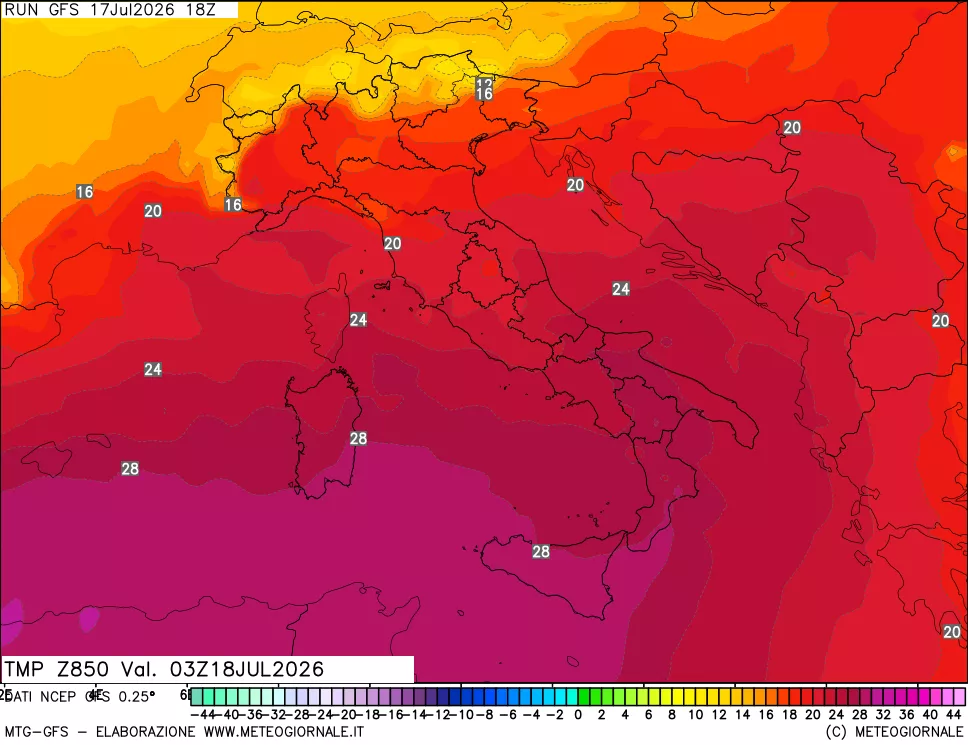 mappa 850 hPa Temp