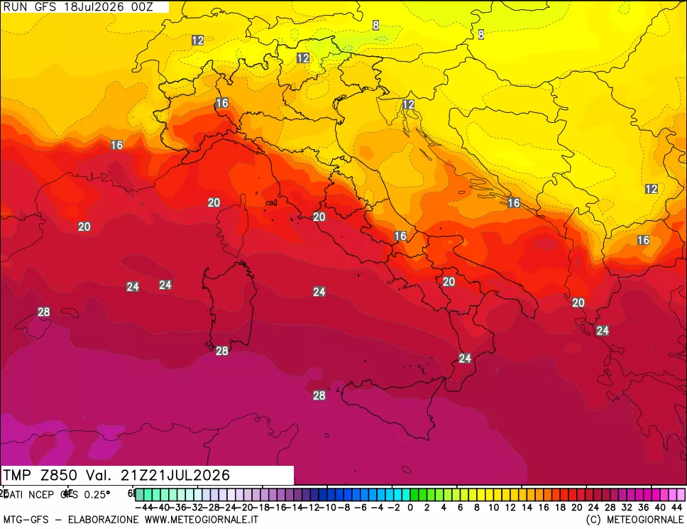 mappa 850 hPa Temp