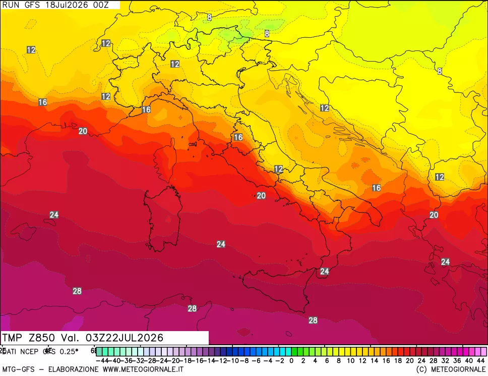 mappa 850 hPa Temp
