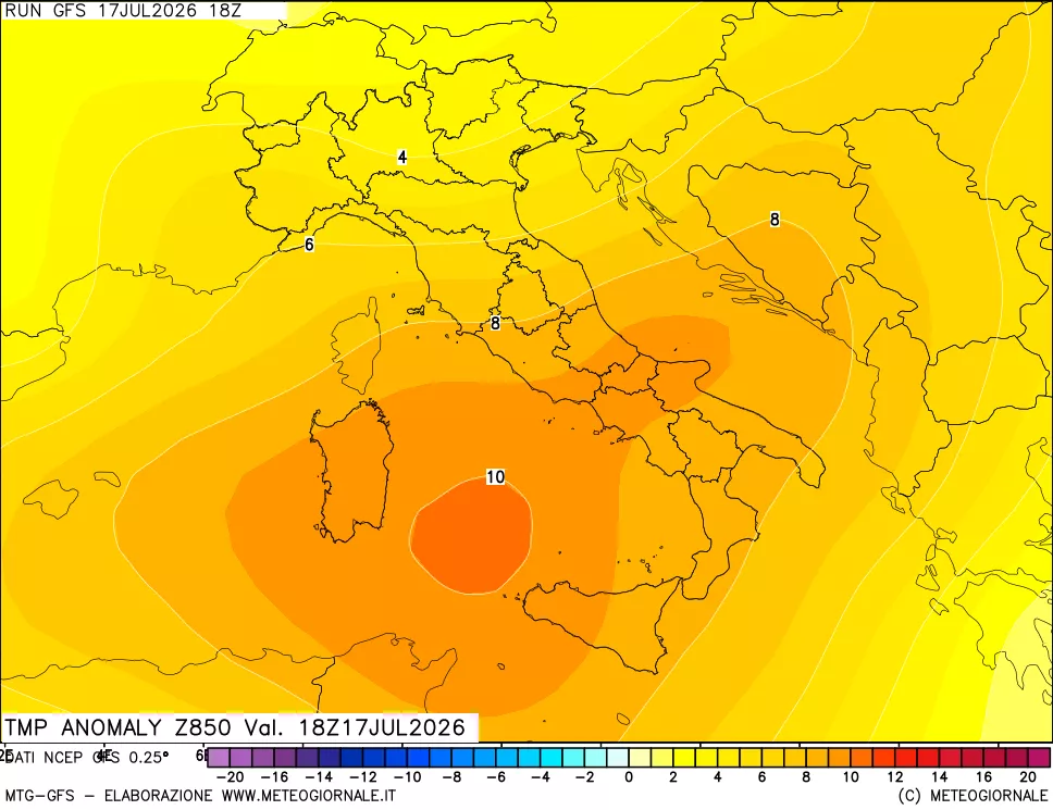 mappa 850 hPa Temp Anomaly vs Cli.No 1981-2010