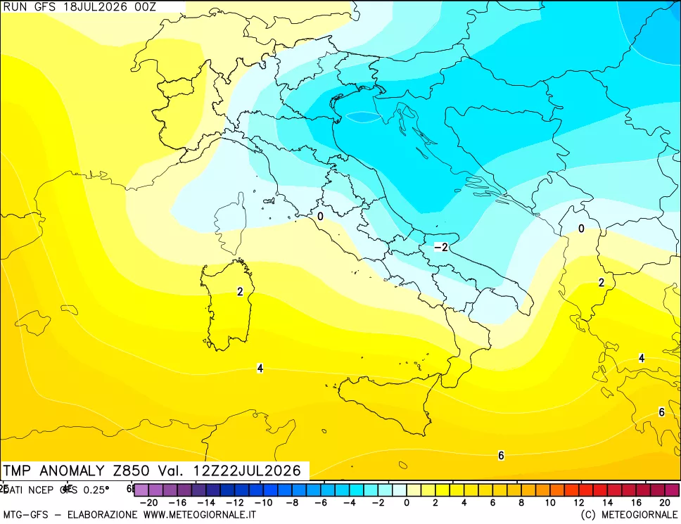 mappa 850 hPa Temp Anomaly vs Cli.No 1981-2010