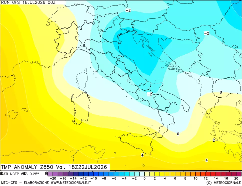 mappa 850 hPa Temp Anomaly vs Cli.No 1981-2010