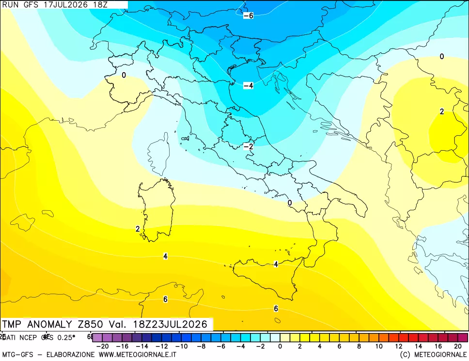 mappa 850 hPa Temp Anomaly vs Cli.No 1981-2010