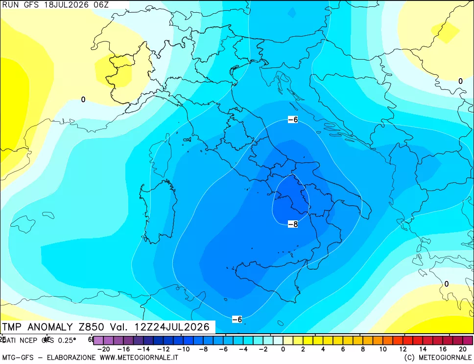 mappa 850 hPa Temp Anomaly vs Cli.No 1981-2010