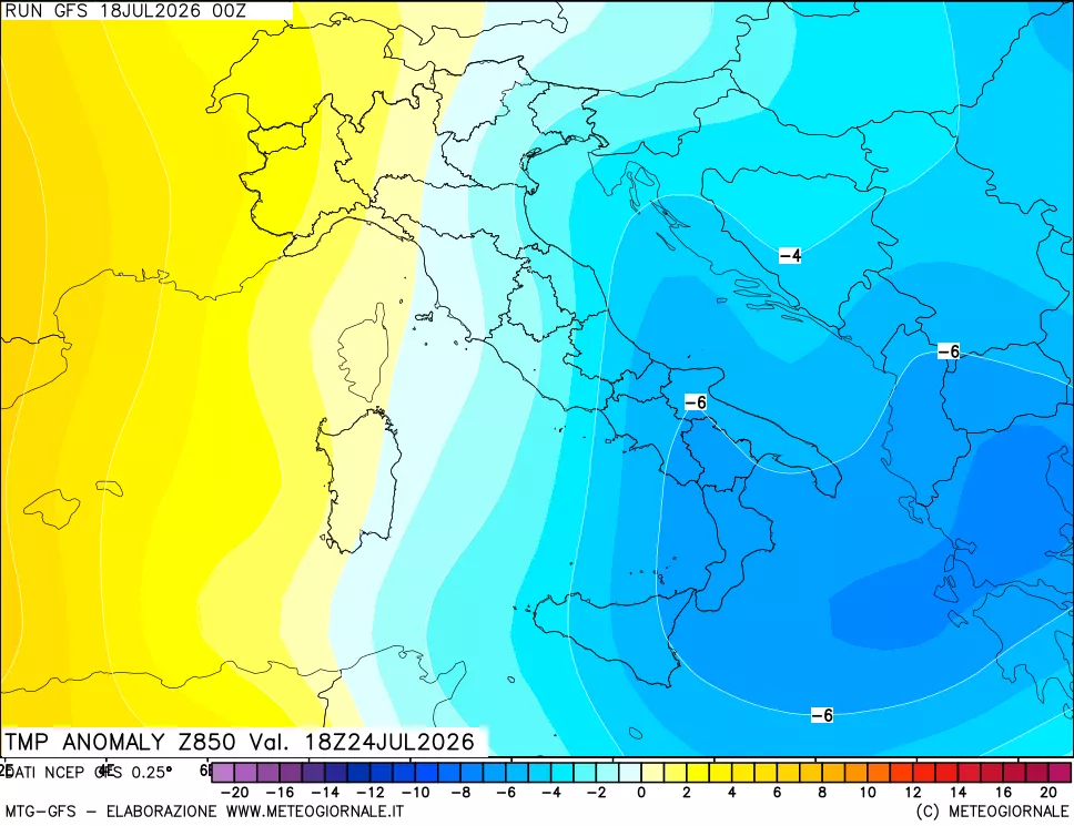 mappa 850 hPa Temp Anomaly vs Cli.No 1981-2010
