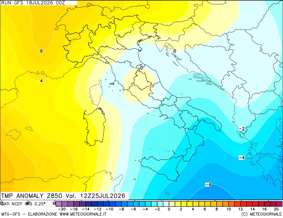 mappa 850 hPa Temp Anomaly vs Cli.No 1981-2010