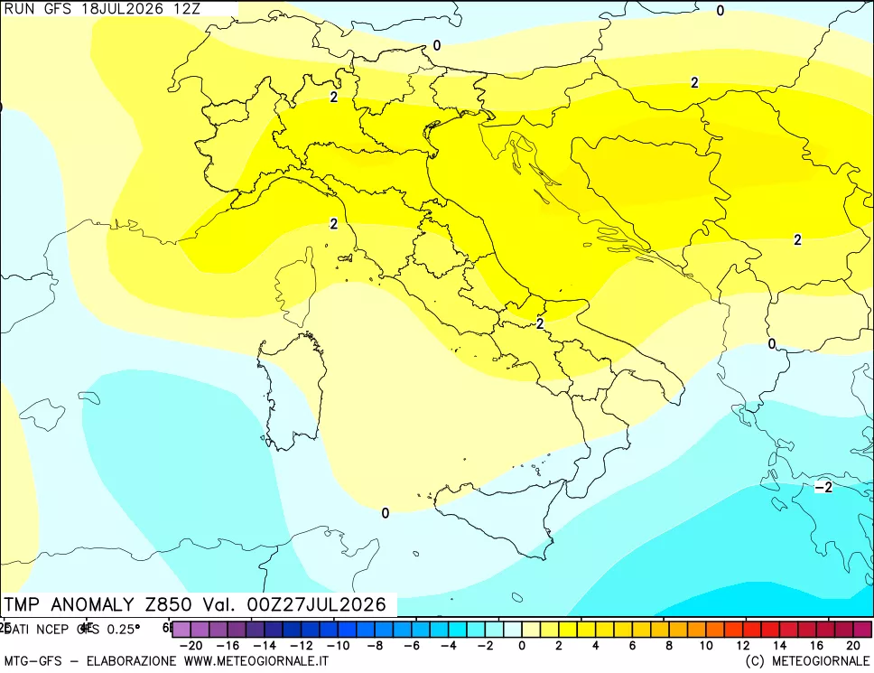 mappa 850 hPa Temp Anomaly vs Cli.No 1981-2010