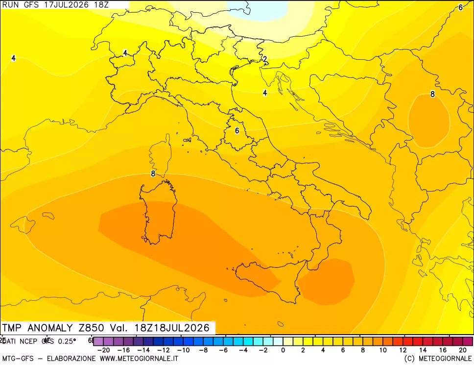 mappa 850 hPa Temp Anomaly vs Cli.No 1981-2010