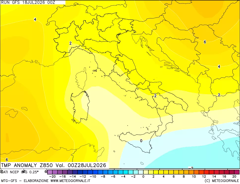 mappa 850 hPa Temp Anomaly vs Cli.No 1981-2010