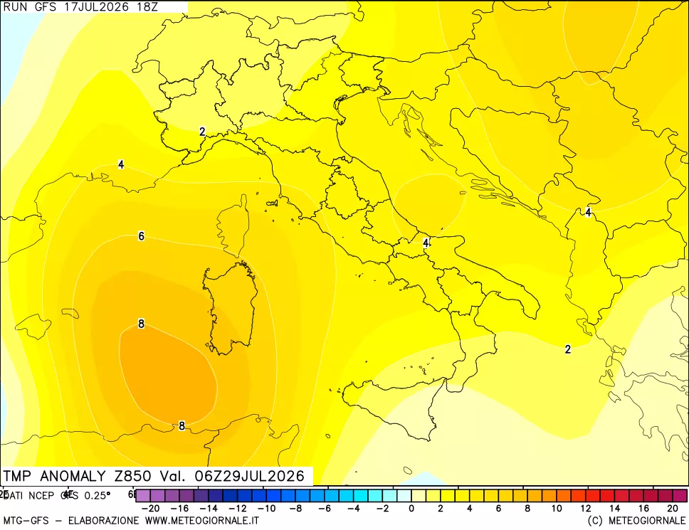 mappa 850 hPa Temp Anomaly vs Cli.No 1981-2010