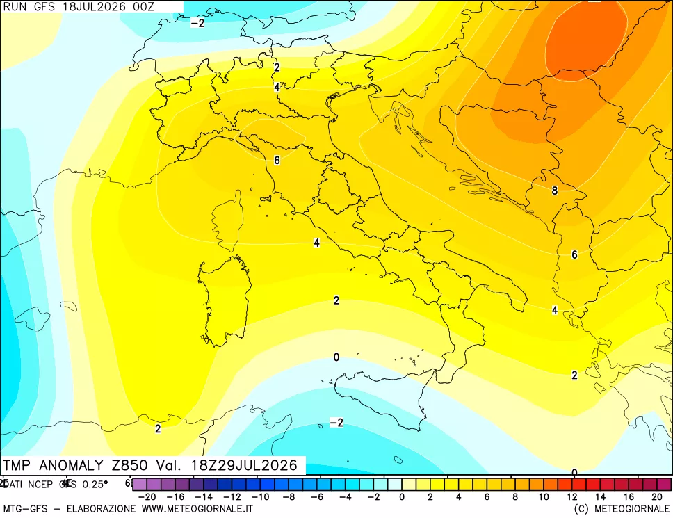 mappa 850 hPa Temp Anomaly vs Cli.No 1981-2010