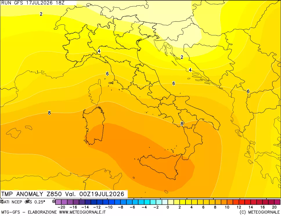 mappa 850 hPa Temp Anomaly vs Cli.No 1981-2010