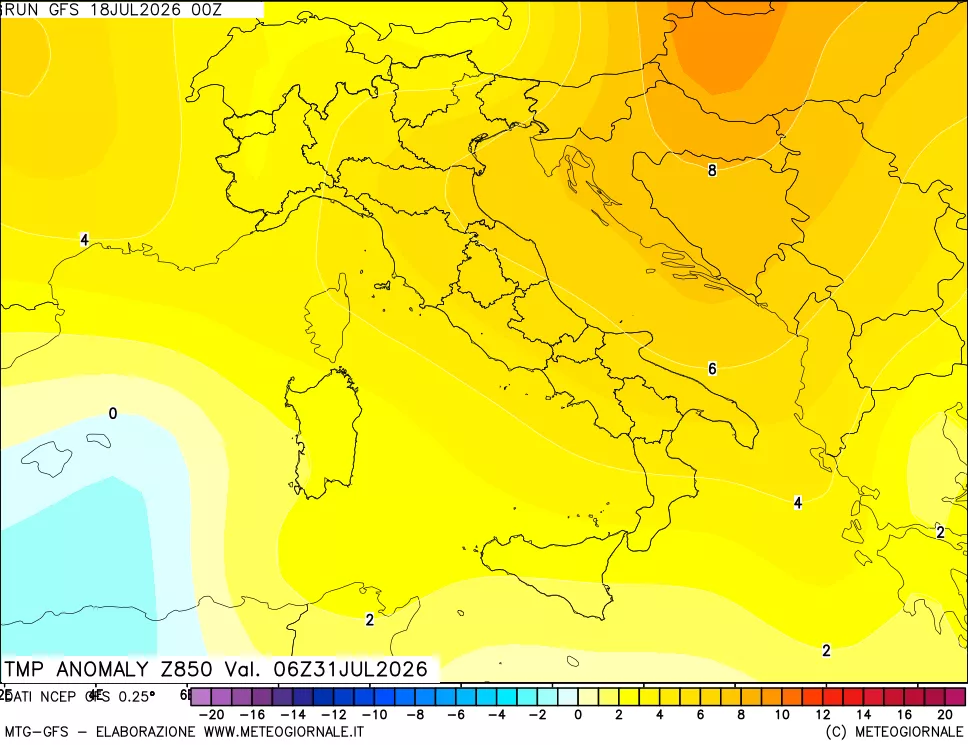 mappa 850 hPa Temp Anomaly vs Cli.No 1981-2010