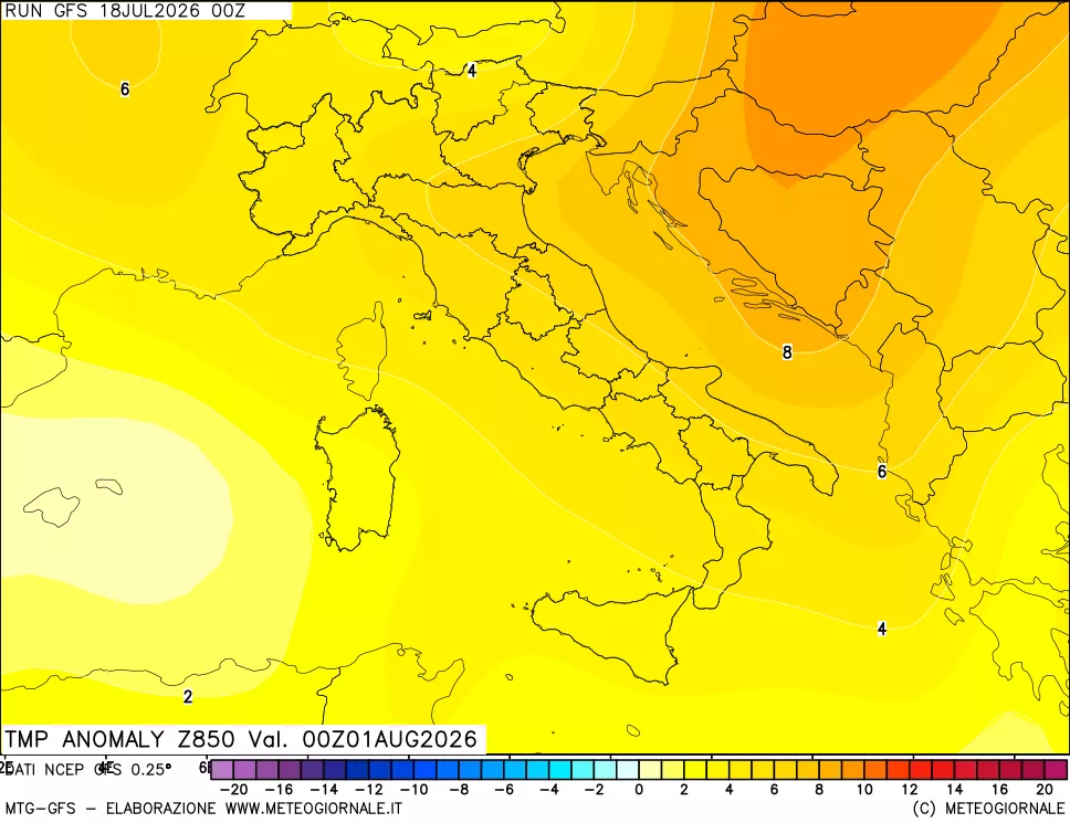 mappa 850 hPa Temp Anomaly vs Cli.No 1981-2010