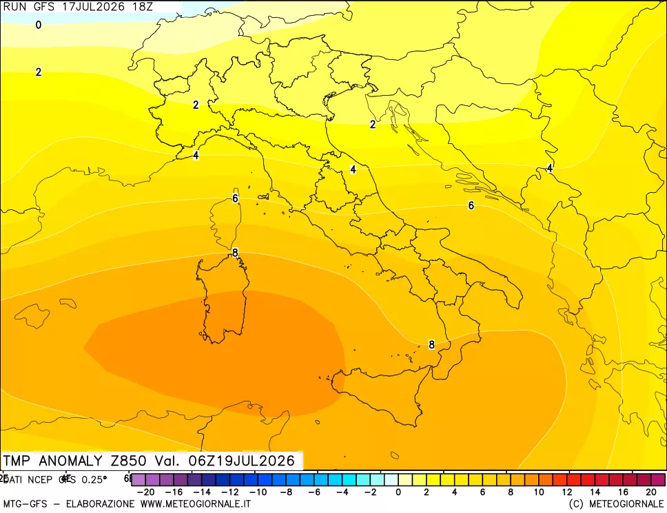 mappa 850 hPa Temp Anomaly vs Cli.No 1981-2010