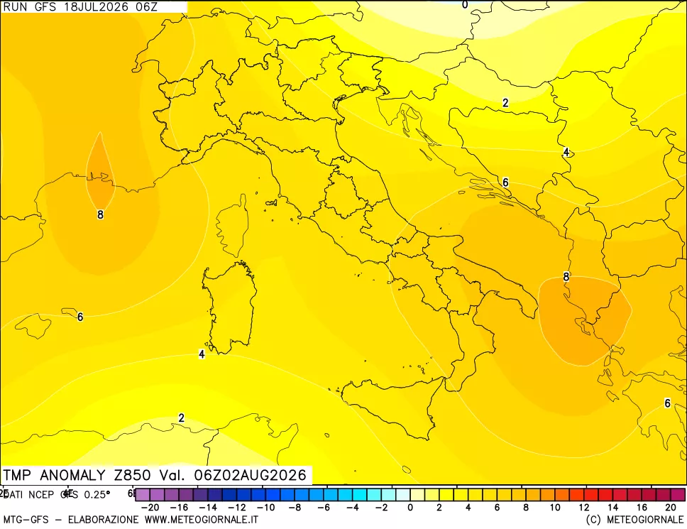 mappa 850 hPa Temp Anomaly vs Cli.No 1981-2010