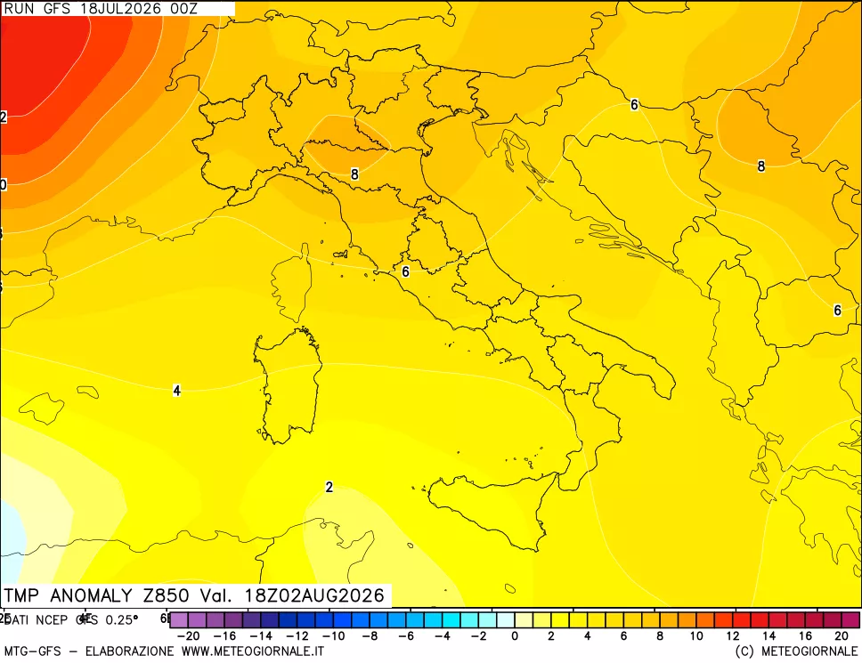 mappa 850 hPa Temp Anomaly vs Cli.No 1981-2010
