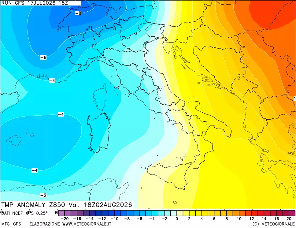 mappa 850 hPa Temp Anomaly vs Cli.No 1981-2010