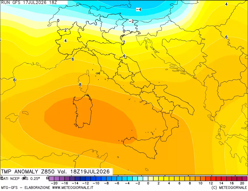 mappa 850 hPa Temp Anomaly vs Cli.No 1981-2010