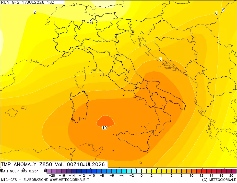mappa 850 hPa Temp Anomaly vs Cli.No 1981-2010