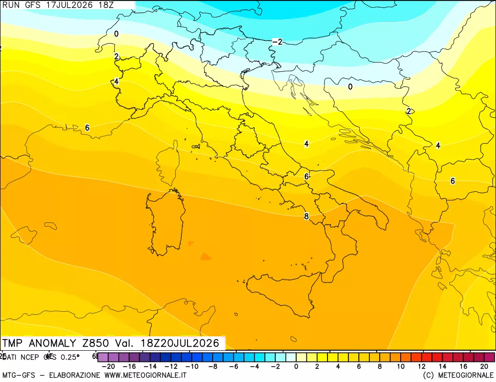 mappa 850 hPa Temp Anomaly vs Cli.No 1981-2010