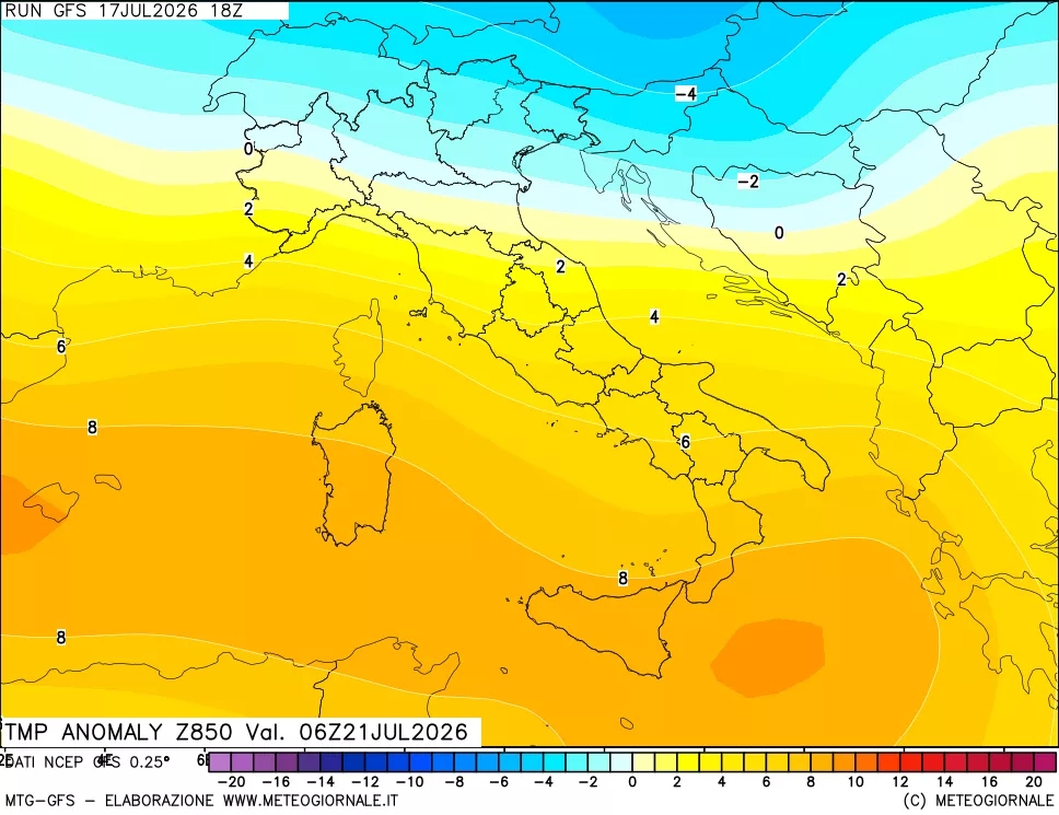 mappa 850 hPa Temp Anomaly vs Cli.No 1981-2010