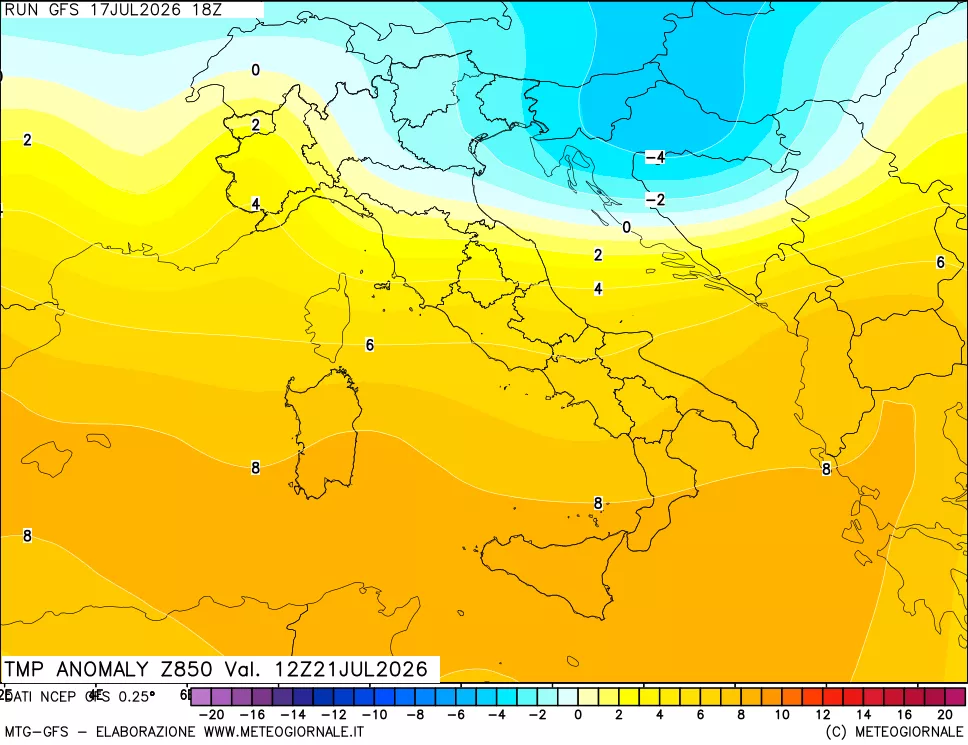 mappa 850 hPa Temp Anomaly vs Cli.No 1981-2010