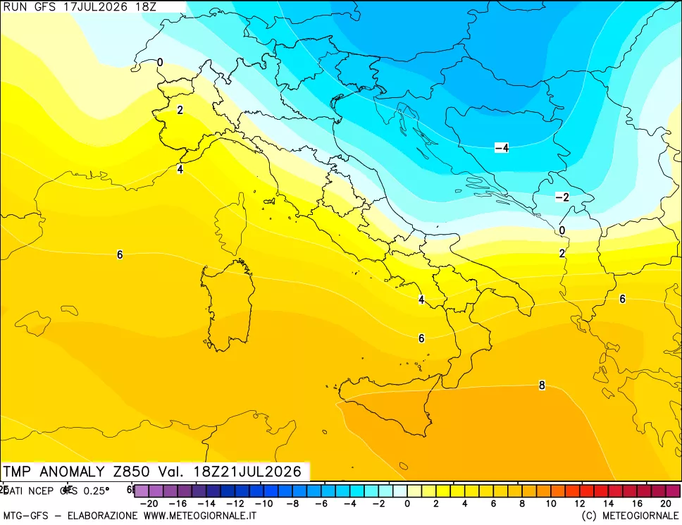 mappa 850 hPa Temp Anomaly vs Cli.No 1981-2010