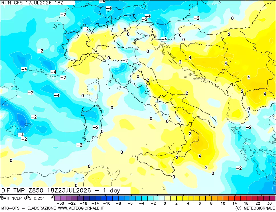 mappa 850 hPA Dif. Temp -24 ore