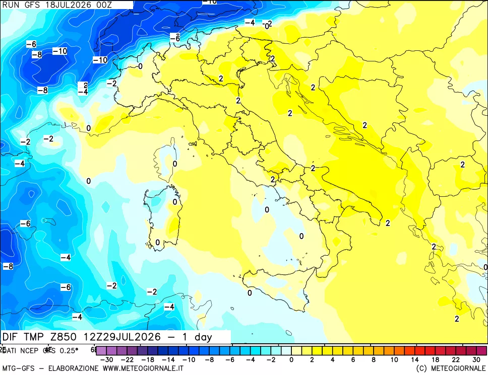 mappa 850 hPA Dif. Temp -24 ore