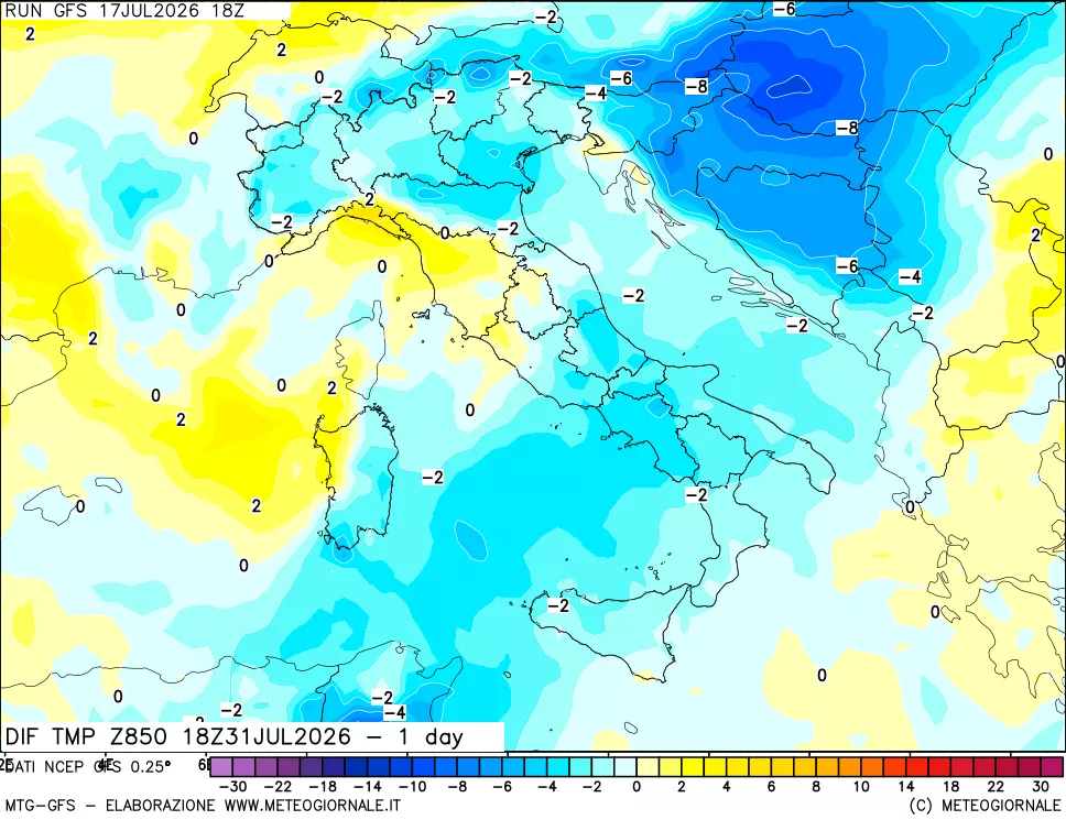mappa 850 hPA Dif. Temp -24 ore